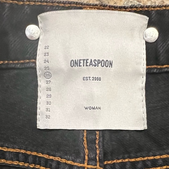 One Teaspoon Truckers Mid Waist Long-Length Relaxed Denim Shorts - Black, Size 4 - Picture 9 of 12